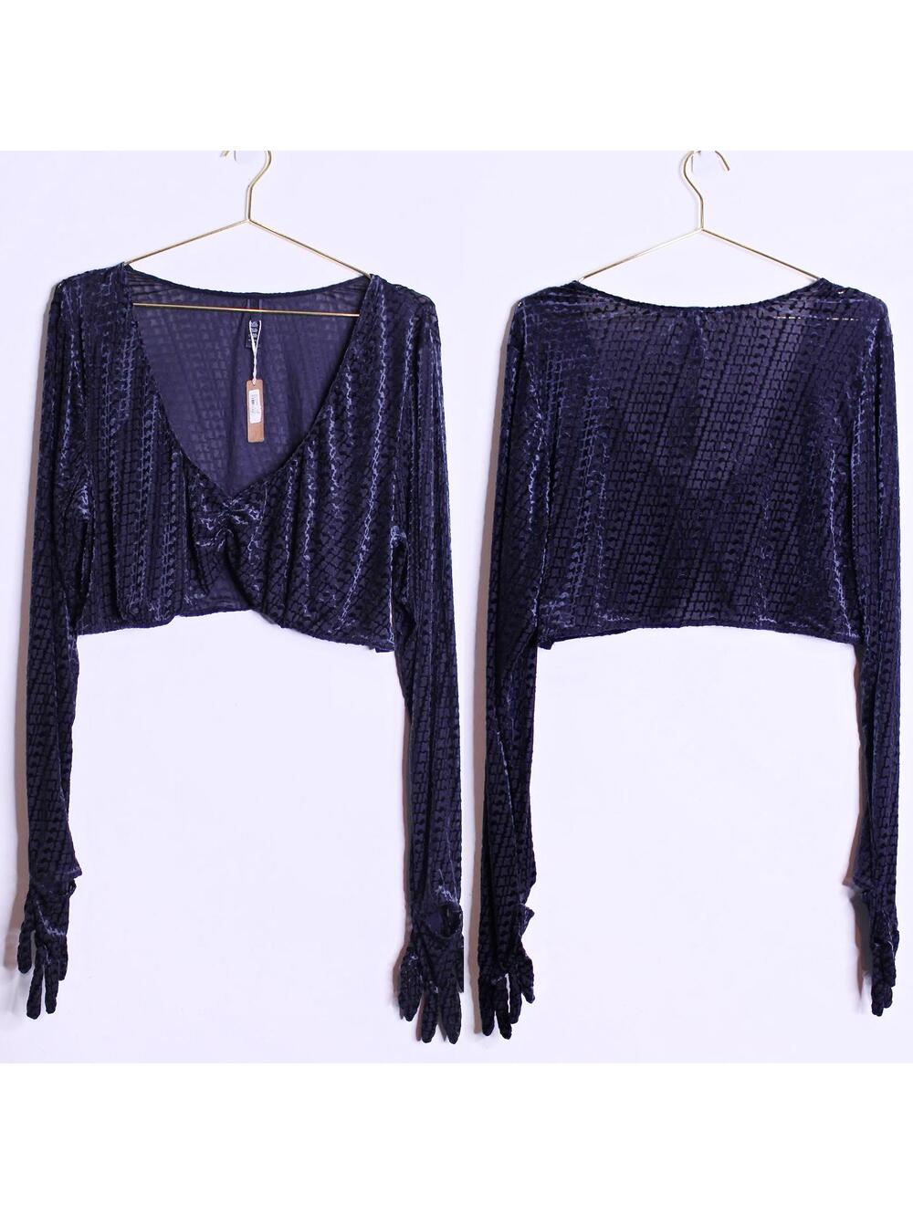 NWT SKIMS Velvet Burnout Black Logo Sexy Crop Top with Gloves - 4X